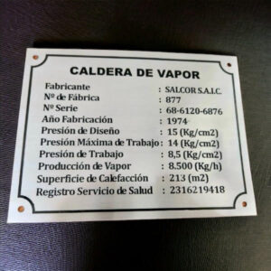 Placa para caldera grabada en metalex