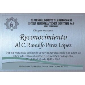 Placa para galvano de premiación